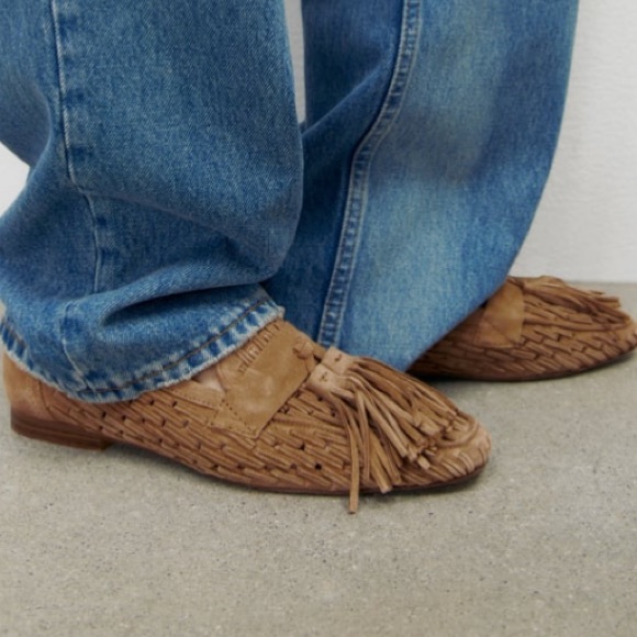 NWT Zara Woven Split Leather Flat Loafers - Picture 4 of 6